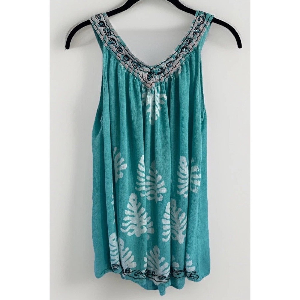 Fairycore Just Cruising Tank Top Womens OS Turquoise Floral Beaded Babydoll Boho